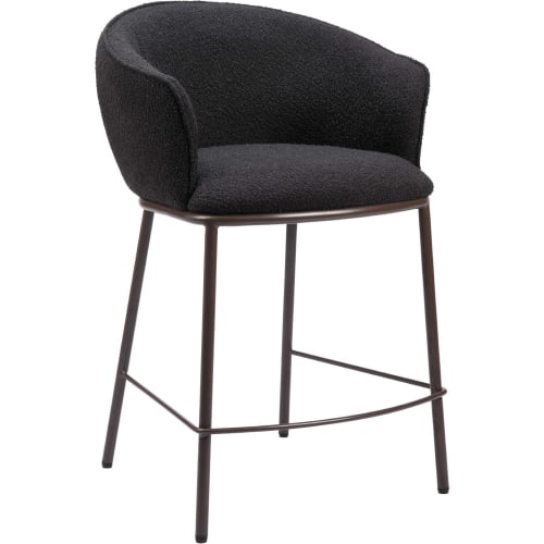 Essen Counter Stool Black Shearling Style Fabric & Bronze Steel