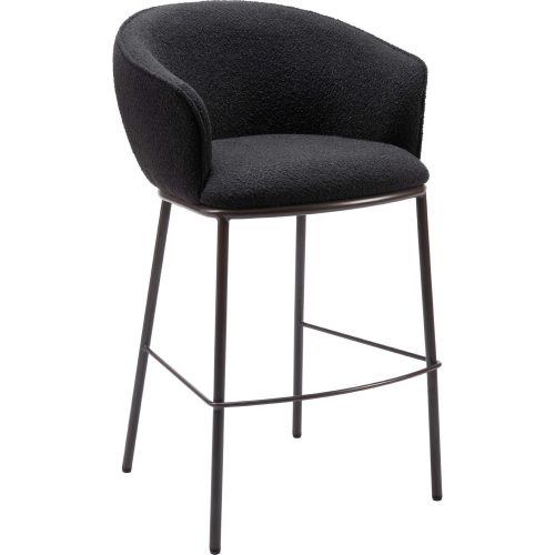 Essen Bar Stool in Black Shearling Style Fabric & Bronze Steel