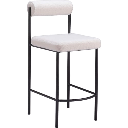 Livorno Counter Stool in Ivory Shearling Style Fabric & Black Steel (Set of 2)