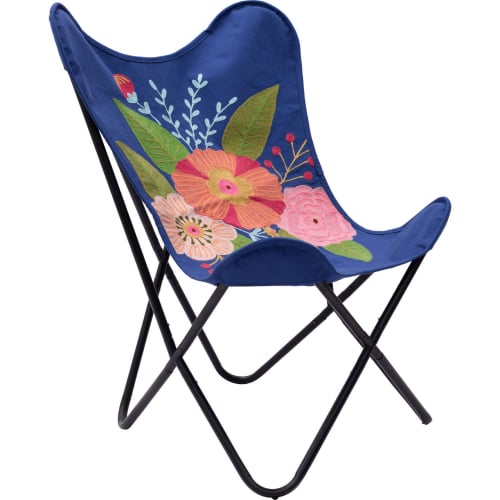 Marsa Accent Chair in Multicolor Floral Pattern Fabric & Black Steel