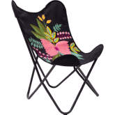 Mare Accent Chair in Multicolor Floral Pattern Fabric & Black Steel