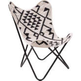 Rabat Accent Chair in Beige & Black Pattern Fabric & Black Steel