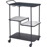 Constanza Bar Cart in Tinted Tempered Glass, White Marble & Black Steel