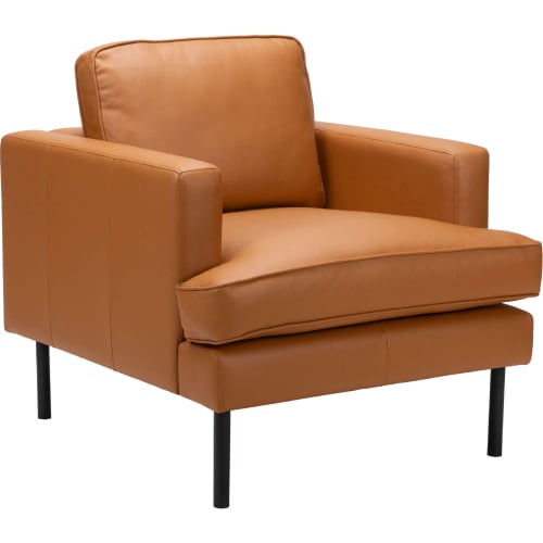 Decade Accent Arm Chair in Brown Leatherette & Black Steel