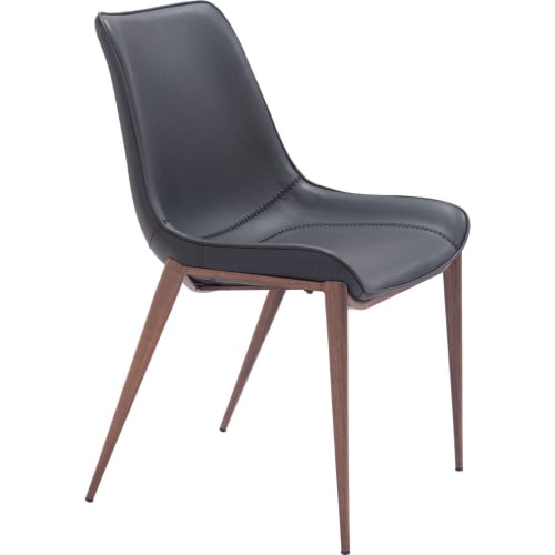 Magnus Dining Chair in Black Leatherette & Walnut Faux wood Steel (Set of 2)