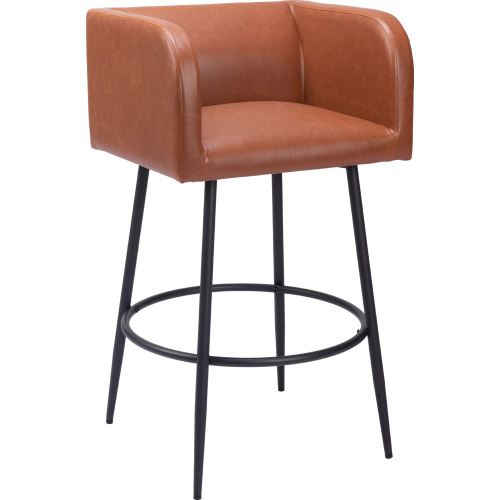 Horbat Bar Stool in Brown Leatherette & Black Steel (Set of 2)