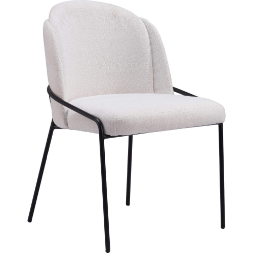 Jambi Dining Chair in Ivory Shearling Style Fabric & Black Metal (Set of 2)