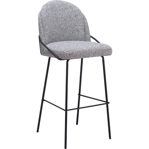 Jambi Bar Stool in Black & White Shearling Style Fabric & Black Metal (Set of 2)