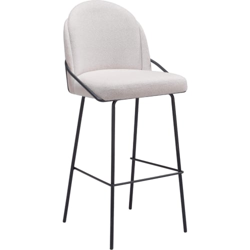 Jambi Bar Stool in Ivory Shearling Style Fabric & Black Metal (Set of 2)