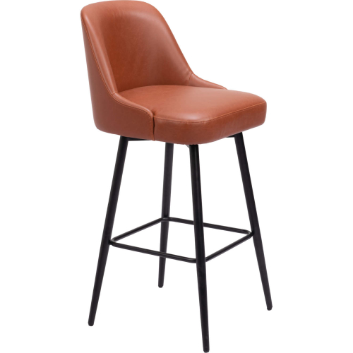 Keppel Swivel Bar Stool in Brown Leatherette & Black Steel