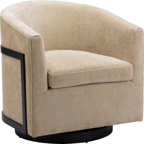 Hanko Swivel Chair in Golden Beige Shearling Style Fabric & Black Metal