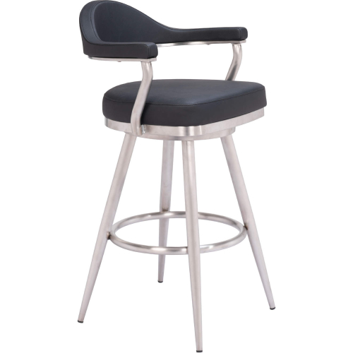 Vagur Swivel Bar Stool in Black Leatherette & Brushed Stainless Steel