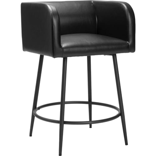 Horbat Counter Stool in Black Leatherette & Black Steel (Set of 2)