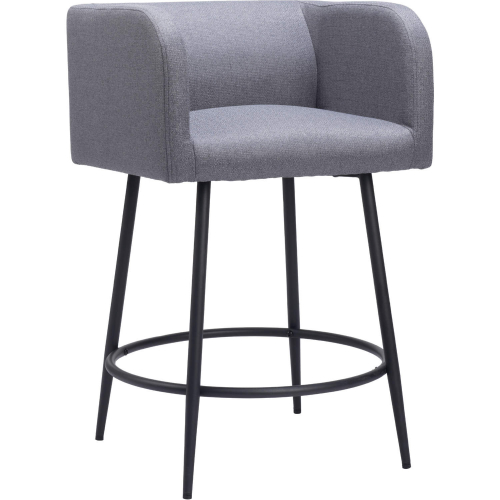 Horbat Counter Stool in Gray Fabric & Black Steel (Set of 2)