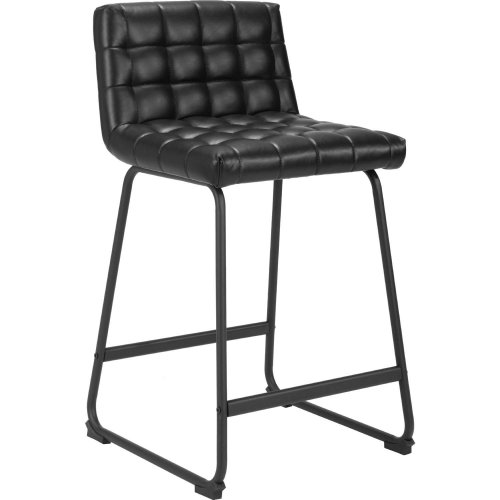 Pago Counter Stool in Black Leatherette & Black Steel (Set of 2)