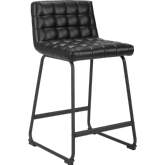 Pago Counter Stool in Black Leatherette & Black Steel (Set of 2)