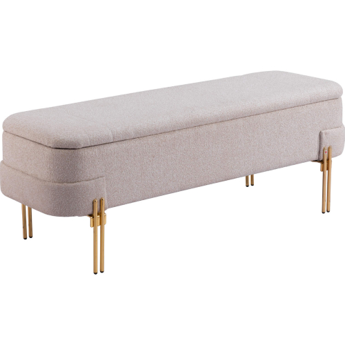 Lebreton Storage Bench in Oatmeal Beige Shearling Style Fabric & Gold