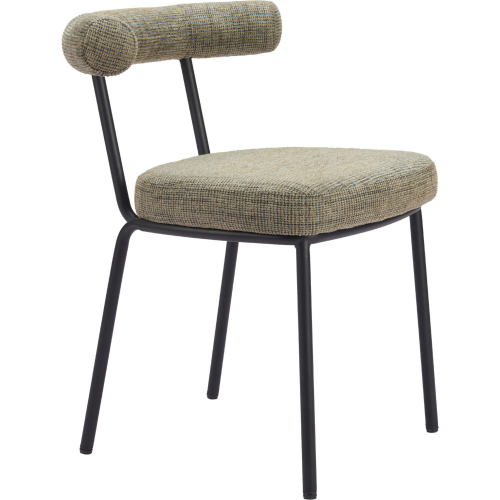 Kede Dining Chair in Green Tweed Chenille & Black Steel (Set of 2)