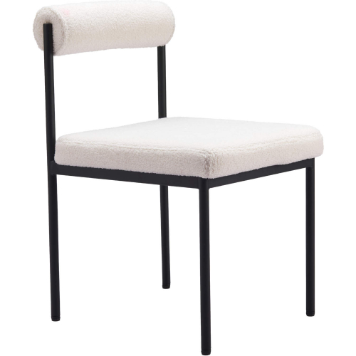 Livorno Dining Chair in Ivory Shearling Style Fabric & Black Steel