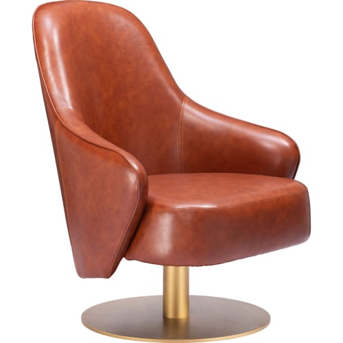 Withby Accent Chair in Brown Leatherette & Gold Steel