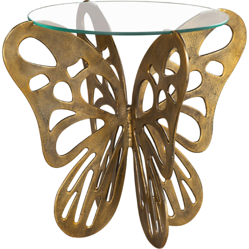 Motyl Butterfly Shape Accent Side Table in Gold Finish Metal & Glass