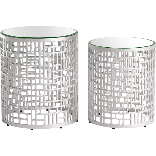 Reden Side Table Set in Silver Aluminum & Mirror Glass (Set of 2)