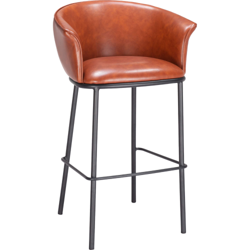 Garston Bar Stool in Brown Leatherette & Black Steel