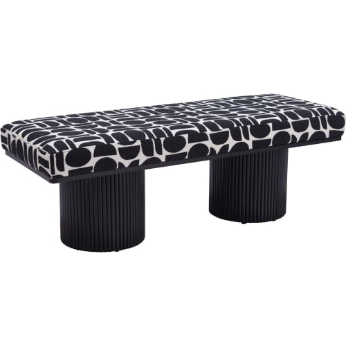 Botoia Bench in Black & White Pattern Fabric & Black Wood