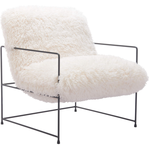 Pelut Accent Chair in White Sherpa Style Fabric & Black Steel