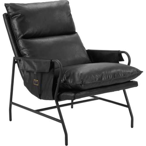 Halaus Accent Chair in Black Leatherette & Black Steel