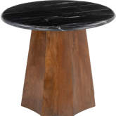 Aipe Accent Side Table in Black Marble & Brown Wood