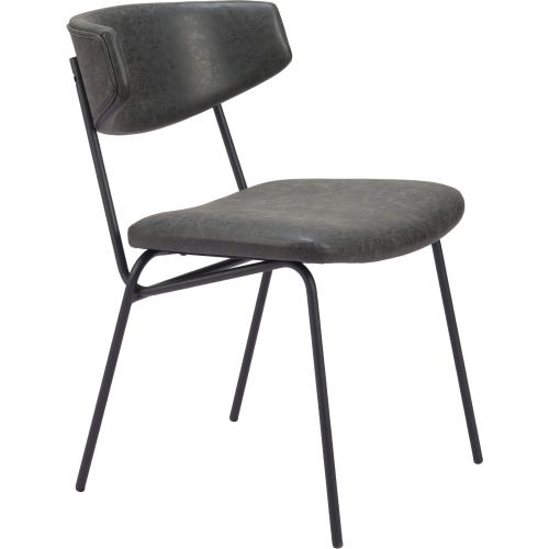 Charon Dining Chair in Vintage Black Leatherette & Black Steel (Set of 2)