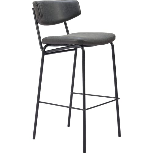 Charon Bar Stool in Vintage Black Leatherette & Black Steel (Set of 2)