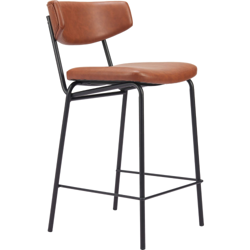 Charon Counter Stool in Vintage Brown Leatherette & Black Steel (Set of 2)