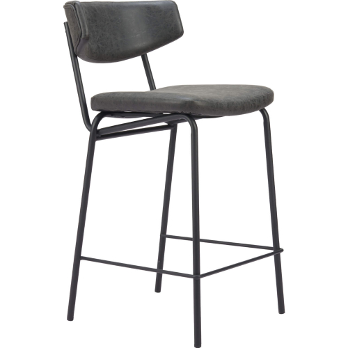 Charon Counter Stool in Vintage Black Leatherette & Black Steel (Set of 2)