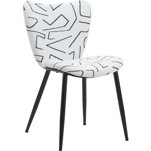 Prestige Dining Chair in White & Black Shearling Style Fabric & Black Steel (Set of 2)