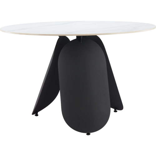 Toru Dining Table in White Faux Marble Sintered Stone & Black Steel