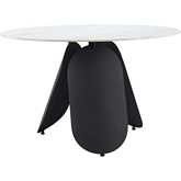 Toru Dining Table in White Faux Marble Sintered Stone & Black Steel