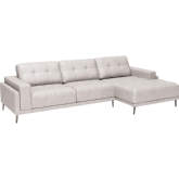 Bliss Sectional Sofa in Tufted with Right Arm Facing Chaise in Tufted Beige Top Grain Leather