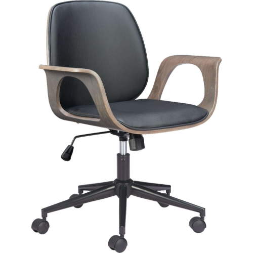 Ali Office Chair in Black Leatherette, Wood & Black Steel