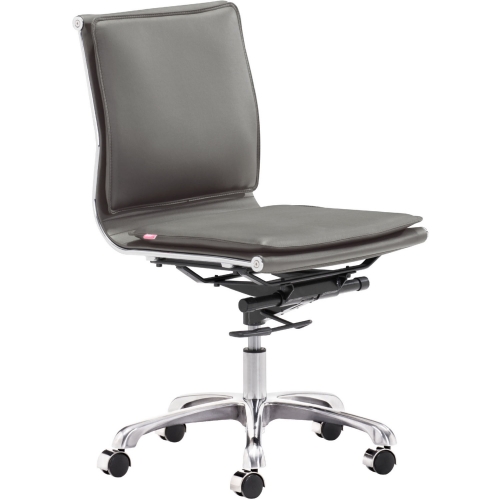 Lider Plus Armless Office Chair in Gray Leatherette & Chrome