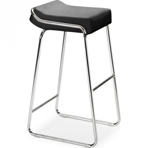 Wedge Bar Stool in Black Leatherette & Chrome (Set of 2)