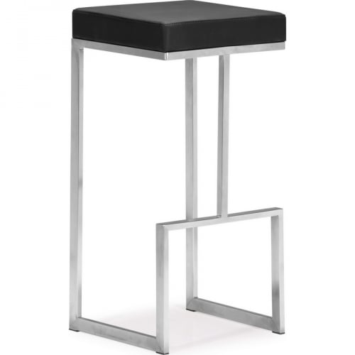 Darwen Bar Stool in Black Leatherette & Stainless Steel (Set of 2)