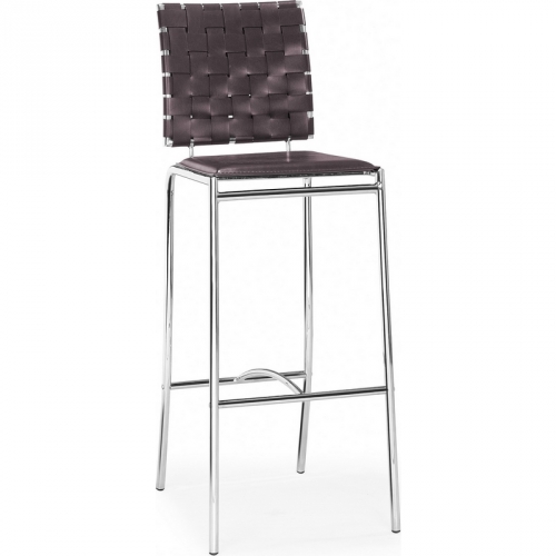 Criss Cross Bar Stool in Espresso Leatherette & Chrome (Set of 2)