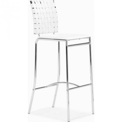 Criss Cross Bar Stool in White Leatherette & Chrome (Set of 2)