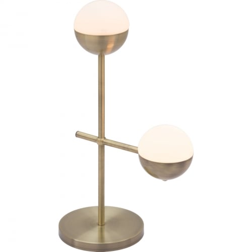 Waterloo Table Lamp in Brushed Bronze w/ 2 Frosted Glass Orbs