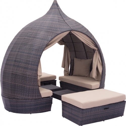 Majorca Outdoor Day Bed in Brown w/ Beige Sunproof Fabric