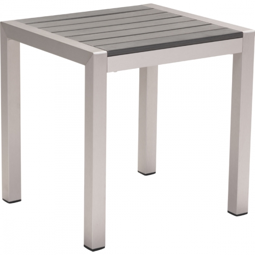 Cosmopolitan Outdoor Side Table w/ Slatted Polywood Top on Brushed Aluminum