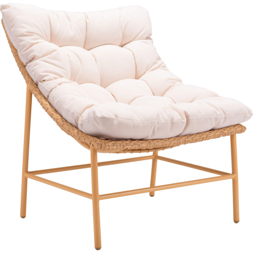 Merilyn Outdoor Accent Chair in Natural Color Synthetic Rattan Weave & Beige Fabric