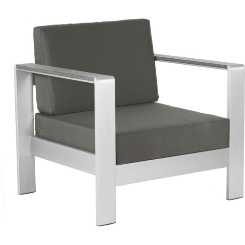 Cosmopolitan Outdoor Accent Arm Chair in Dark Gray Fabric & Silver